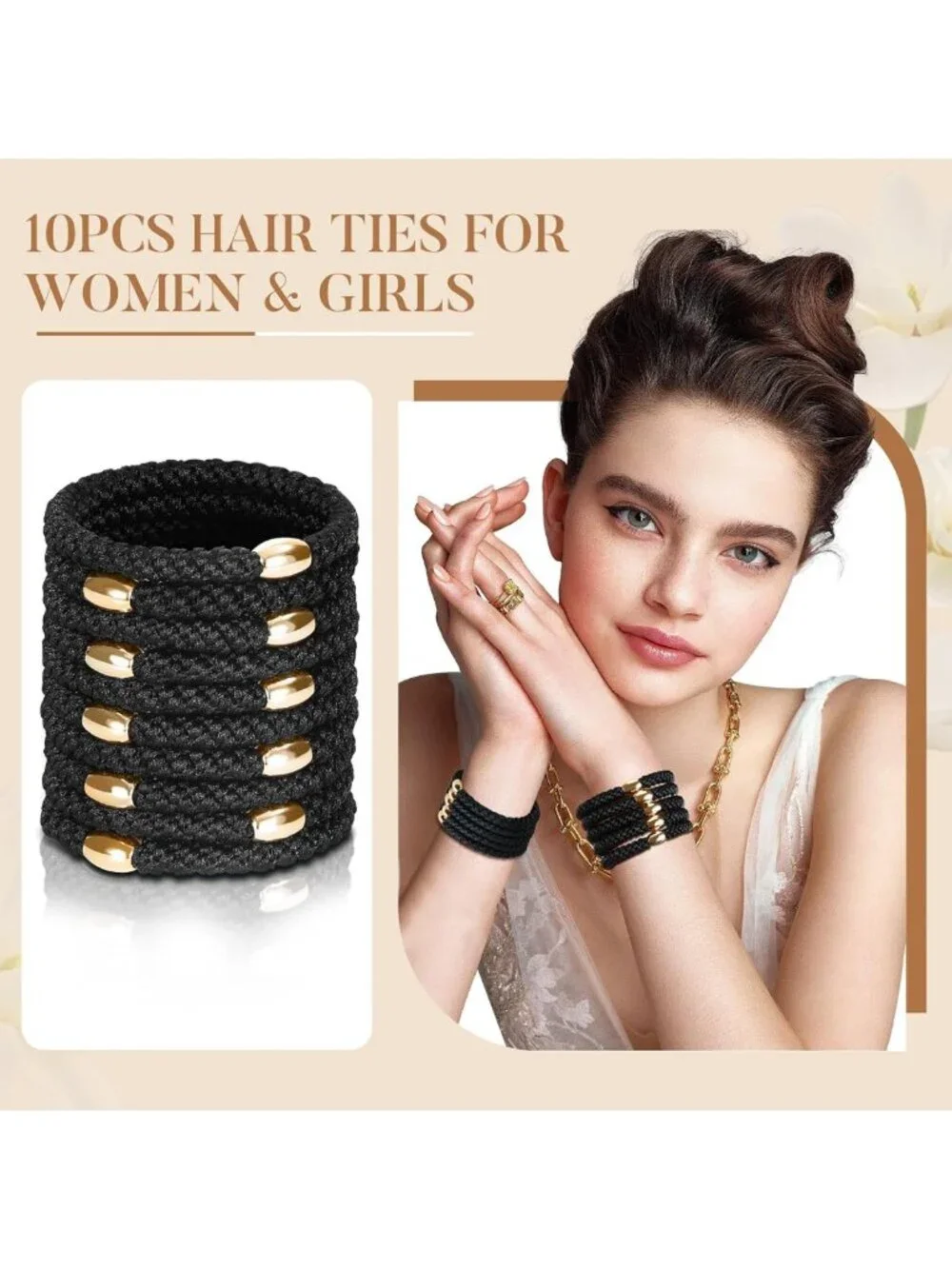 10 Pcs Thick Hair Braided Ties - Durable, No-Slip, Stylish Black Hair